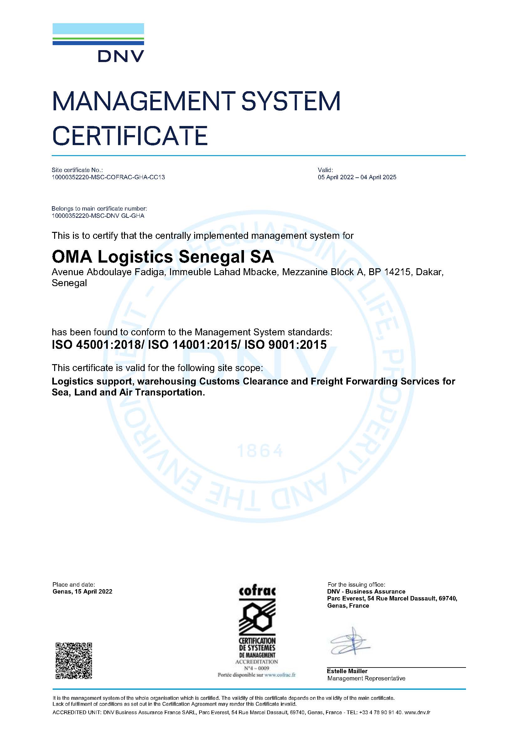 SN OMA_Logistics_Senegal_ISO Certificate